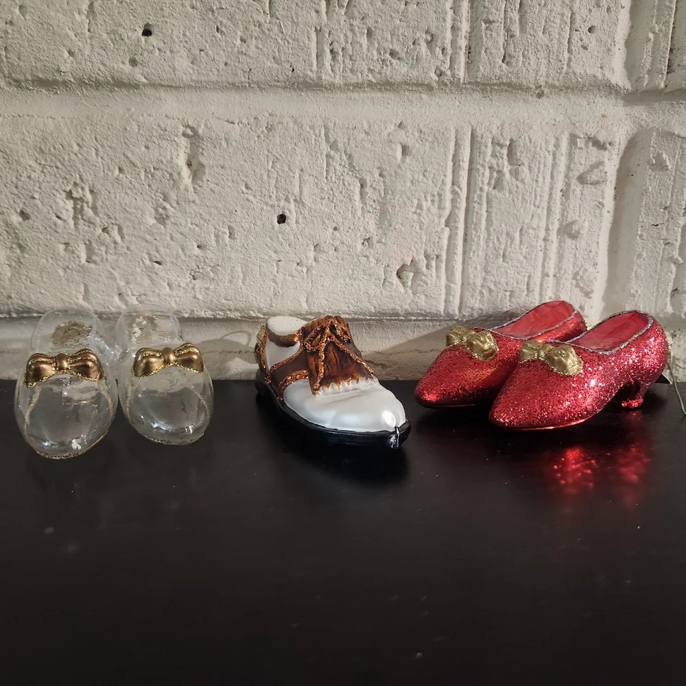Golf Ruby Blown Glass Clear Heels Shoe Ornaments Lot Old World Christmas